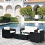 Outsunny 4-Piece Cushioned Patio Furniture Set, with 2 Chairs, Sectional, and Glass Coffee Table, Rattan Wicker, Black