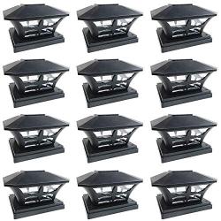 iGlow 12 Pack Black Outdoor Garden 6 x 6 Solar SMD LED Post Deck Cap Square Fence Light Landscape Lamp PVC Vinyl Wood