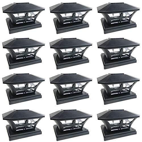 iGlow 12 Pack Black Outdoor Garden 6 x 6 Solar SMD LED Post Deck Cap Square Fence Light Landscape Lamp PVC Vinyl Wood