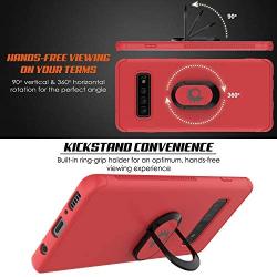 Punkcase S10 Case [Magnetix Series] Protective TPU Cover W/Kickstand, Ring Grip Holder & Metal Plate for Magnetic Car Phone Mount with Screen Protector Compatible W/Samsung Galaxy S10 [Red]