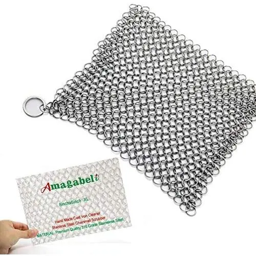 Amagabeli 8''x6'' Stainless Steel Cast Iron Cleaner 316 Chainmail Scrubber for Cast Iron Pan Pre-Seasoned Pan Dutch Ovens Waffle Iron Pans Scraper Cast Iron Grill Scraper Skillet Scraper Amagabeli 8''x6'' Stainless Steel Cast Iron Cleaner 316 Chainmail Scrubber for Cast Iron Pan Pre-Seasoned Pan Dutch Ovens Waffle Iron Pans Scraper Cast Iron Grill Scraper Skillet Scraper
