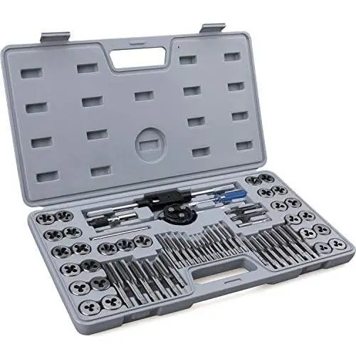 60-Piece Master Tap and Die Set - Include Both SAE Inch and Metric Sizes, Coarse and Fine Threads | Essential Threading and Rethreading Tool Kit with Complete Accessories and Storage Case 60-Piece Master Tap and Die Set - Include Both SAE Inch and Metric Sizes, Coarse and Fine Threads | Essential Threading and Rethreading Tool Kit with Complete Accessories and Storage Case