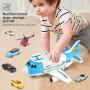 Geyiie Airplane Car Toys, Aircraft Car Set Toys with 5pcs Vehicle Car, Parking Scene Game with Stickers, a Helicoper Toy for Kids Toddlers Boys Girls Gift