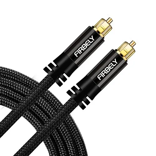 FIRBELY Digital Toslink Cable Optical Audio Cable-S/PDIF Fiber Optic with Metal Connectors Braided Jacket Black Cable for Sound Bar/TV Speakers 1.5 feet