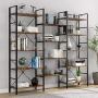 oneinmil Triple Wide 5-Shelf Bookcase Industrial Vintage Wood Style Large Open Bookshelves for Home&Office