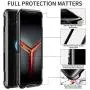MME ASUS ROG 2 Phone Case Bumper Metal Luminous Rubber Corner Shockproof Full Body Protection with Tempered Glass Screen Protector and Anti-Scratch Carbon Fiber Skin Back (Black)