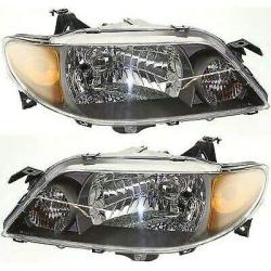 New Replacement for OE Halogen Headlight Set fits 2001-2003 Mazda Protege w/Metal Coat Bezel/Bulbs Pair