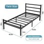 KINGSO Twin Bed Frames with Headboard, 14 Inch Metal Platform Bed Frame with Storage, Heavy Duty Steel Slat and Anti-Slip Support, Easy Quick Lock Assembly, No Box Spring Needed - Twin