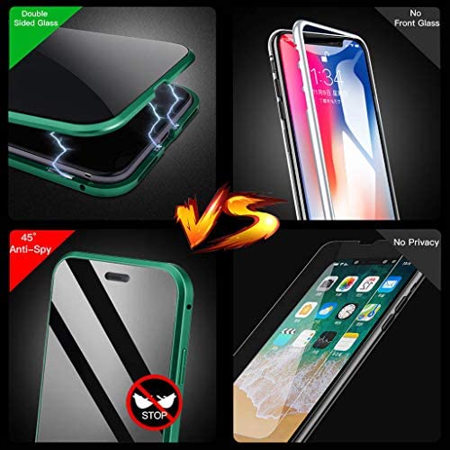 MIMEI Privacy Magnetic Case for iPhone 7P 8Plus 5.5'' Clear Double Sided Tempered Glass [Magnet Absorption Metal Bumper Frame] Thin Anti-Spy 360 Full Protective Phone Case 5.5'' (Green, 7P/8P 5.5'')