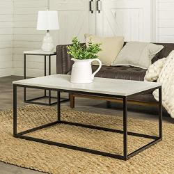 Walker Edison Modern Marble and Metal Frame Open Rectangle Coffee Accent Living Room Ottoman End Table, 42 Inch