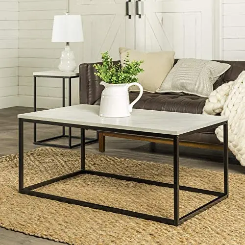 Walker Edison Modern Marble and Metal Frame Open Rectangle Coffee Accent Living Room Ottoman End Table, 42 Inch Walker Edison Modern Marble and Metal Frame Open Rectangle Coffee Accent Living Room Ottoman End Table, 42 Inch