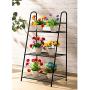 DOEWORKS 3 Tier Metal Plant Stand, Ladder-Shaped Storage Rack Stand Shelf,Shoe Organizer, Utility Storage for Indoor Outdoor Use, Black