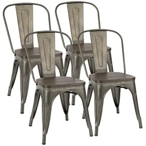 Furmax Metal Dining Chair Indoor-Outdoor Use Stackable Chic Dining Bistro Cafe Side Metal Chairs Set of 4(Gun) Furmax Metal Dining Chair Indoor-Outdoor Use Stackable Chic Dining Bistro Cafe Side Metal Chairs Set of 4(Gun)