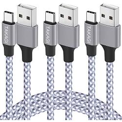 USB Type C Cable 3A Fast Charging, TAKAGI (3-Pack 6Feet) USB-A to USB-C Nylon Braided Data Sync Transfer Cord Compatible with Galaxy S10 S10E S9 S8 S20 Plus, Note 10 9 8 and Other USB C Charger