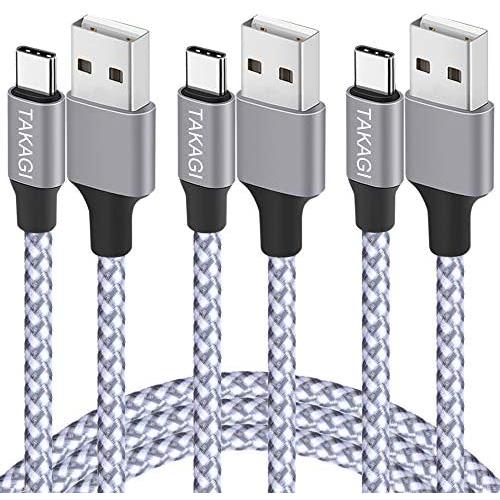 USB Type C Cable 3A Fast Charging, TAKAGI (3-Pack 6Feet) USB-A to USB-C Nylon Braided Data Sync Transfer Cord Compatible with Galaxy S10 S10E S9 S8 S20 Plus, Note 10 9 8 and Other USB C Charger