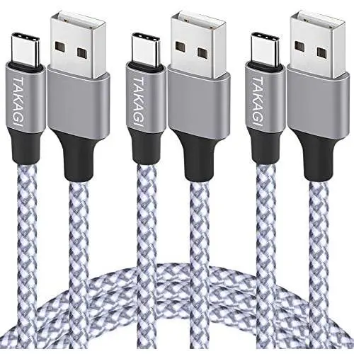 USB Type C Cable 3A Fast Charging, TAKAGI (3-Pack 6Feet) USB-A to USB-C Nylon Braided Data Sync Transfer Cord Compatible with Galaxy S10 S10E S9 S8 S20 Plus, Note 10 9 8 and Other USB C Charger USB Type C Cable 3A Fast Charging, TAKAGI (3-Pack 6Feet) USB-A to USB-C Nylon Braided Data Sync Transfer Cord Compatible with Galaxy S10 S10E S9 S8 S20 Plus, Note 10 9 8 and Other USB C Charger