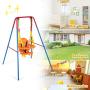 HONEY JOY Toddler Swing Set, Heavy Duty Metal A-Frame Swing Stand & High Back Baby Swing Seat with Safety Harness & Handrails, Indoor Outdoor Hanging Swing Set for Kids Boys Girls