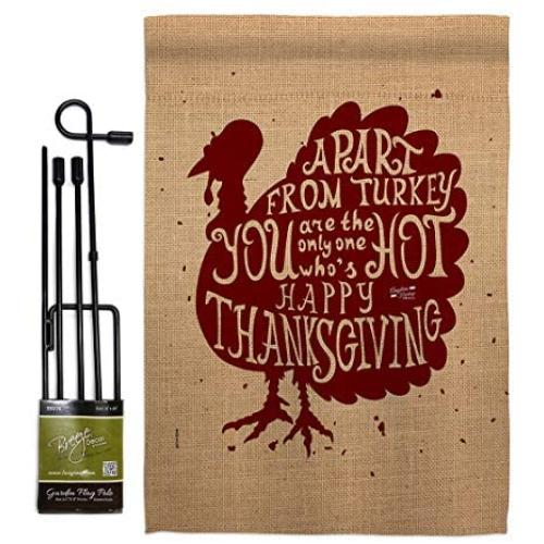 Angeleno Heritage GS137118-P3 A Part from Turkey Fall Thanksgiving Impressions Decorative Vertical 13'' x 18.5'' Garden Flag Set Metal Pole Hardware