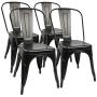 Furmax Metal Dining Chair Indoor-Outdoor Use Stackable Classic Trattoria Chair Chic Dining Bistro Cafe Side Metal Chairs Set of 4 (Black)