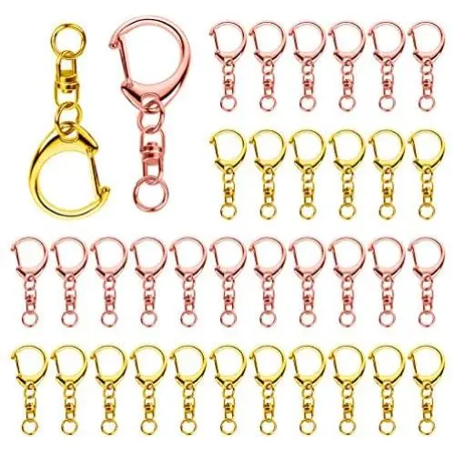 Roctee 70 Pcs Key Chain Rings for Crafts, D Snap Clip Key Ring with Chain DIY, Alloy Metal Keychain Parts with Hook and Jump Ring (Rose Gold+Gold)
