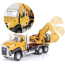 Kids Construction Vehicles Toys, Dump Truck, Digger, Mixer Truck, 1/50 Scale Metal Collectible Model Tractor Toy Cars, Pull Back Car Toys Birthday Gift Educational Toys for Boys 3, 4, 5 Year Olds