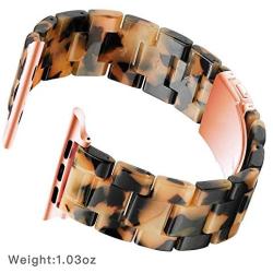 YGTIECS Resin Apple Watch Band Compatible with Apple Watch 42mm/44mm, top Resin Combine with Stainless Steel Connector for iwatch Band Series 6 5 4 3 2 1 for Women and Men-Brown Tortoise