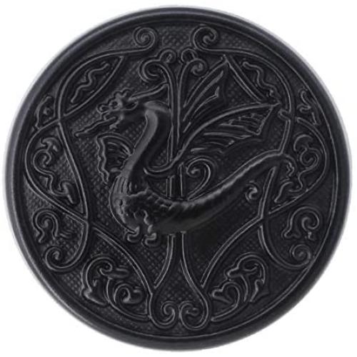 Bezelry 12 Pieces Celtic Flying Dragon Metal Shank Buttons. 25mm (1 inch) (Matte Black)