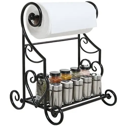 MyGift Freestanding Heart Scrollwork Black Metal Kitchen Countertop Paper Towel Holder Stand with Spice/Condiment Shelf Rack MyGift Freestanding Heart Scrollwork Black Metal Kitchen Countertop Paper Towel Holder Stand with Spice/Condiment Shelf Rack