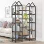 Tribesigns Rustic Triple Wide Bookshelf, 12 Open Shelves Etagere Bookcase Vintage Industrial Book Shelves Wood and Metal Display Shelf Storage Organizer for Home Office (Rustic Brown)