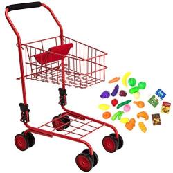 Toy Shopping Cart for Kids and Toddler - Includes Food - Folds for Easy Storage Metal Frame