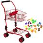 Toy Shopping Cart for Kids and Toddler - Includes Food - Folds for Easy Storage Metal Frame