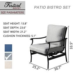 Festival Depot 2 of Outdoor Patio Bistro Dining Chairs with Cushions Set Premium Fabric Metal Frame Furniture Set Garden Dining Seating Chair Thick & Soft Cushions (Grey)