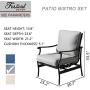 Festival Depot 2 of Outdoor Patio Bistro Dining Chairs with Cushions Set Premium Fabric Metal Frame Furniture Set Garden Dining Seating Chair Thick & Soft Cushions (Grey)
