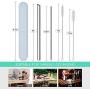Reusable Metal Stainless Steel Straws: 2 Regular Metal Straws + 2 Metal Boba Straws + 2 Wheat Cases + 4 Cleaning Brushes + 1 Pouch, Portable for Personal Use, 8.5 inches (Blue&Green)