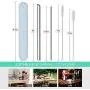 Reusable Metal Stainless Steel Straws: 2 Regular Metal Straws + 2 Metal Boba Straws + 2 Wheat Cases + 4 Cleaning Brushes + 1 Pouch, Portable for Personal Use, 8.5 inches (Blue&Green)
