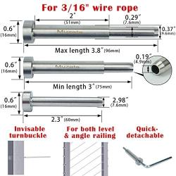 Muzata Cable Railing kit Invisible Turnbuckle 3/16'' 20 Pairs Swage Threaded Stud Hex Head Fitting Receiver Terminal for Wood & Metal Post CR27,Series CA1 CD1 CS1 CD2 CS2 CV1