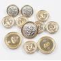 11 Pieces Polished Gold with Inlaid Silver Metal ~Lion & Stallion Royal Crest Shank Style Sport Coat Blazer Button Set