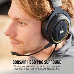 Corsair HS60 Pro – 7.1 Virtual Surround Sound PC Gaming Headset w/USB DAC - Discord Certified – Works with PC, Xbox Series X, Xbox Series S, Xbox One, PS5, PS4, and Nintendo Switch – Yellow