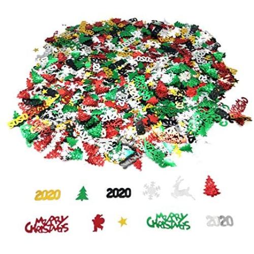 Medoore 3.5Ounce/4800 Pieces Christmas New Year Metallic Foil Confetti Sequins Table Confetti Bright Christmas and New Year Decoration Set