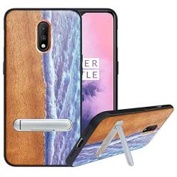 HHDY Compatible with Oneplus 6t Case, Wave Design with Metal Kickstand Anti-Fingerprint Protective Phone Case Cover for Oneplus 7