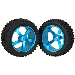 Mxfans Blue Aluminium Alloy 5 Spoke Wheel Rims + Black H Type Rubber Tyres Tires for RC 1:10 Off Road Car Buggy Upgrade Parts Pack of 4