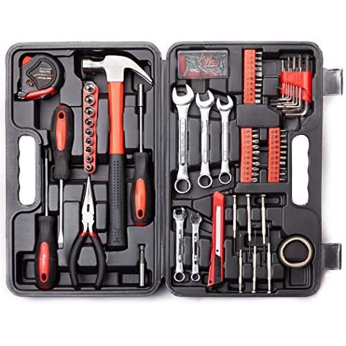 Cartman 148-Piece Tool Set - General Household Hand Tool Kit with Plastic Toolbox Storage Case, Socket & Socket Wrench Sets