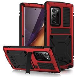 JINGANGYU Samsung Note 20 Ultra Metal Case with Screen Protector Military Rugged Heavy Duty Shockproof with Stand Camera Protector Full Cover case for Note 20 Ultra (Red)