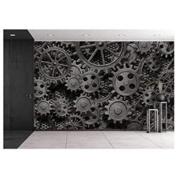 wall26 - Many Old Rusty Metal Gears or Machine Parts - Removable Wall Mural | Self-Adhesive Large Wallpaper - 100x144 inches