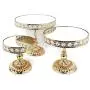 Allgala 3 Piece Set Crystal Gold Plated Cheese Dessert Cupcake Cake Stand with Mirror Plate-Gold Round with Bases-HD89201