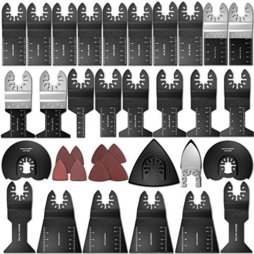 HOTBEST 68 Pcs Universal Wood/Metal Oscillating Multi Tool Saw Blades Accessories Contain Multitool Blades & Sanding Pad/Sheet for Multimaster Porter Cable Black&Decker Bosch Craftsman etc