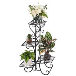 YYAO Metal Plant Stand Shelf 4 Tier Square Flower Pot Holder Decoration Classic Home Patio Garden Flower Plant Rack Indoor Outdoor Plants Displaying Stand,Black