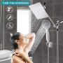 8 High Pressure Rainfall Shower Head / Handheld Shower Combo with 11 Extension Arm, Height/Angle Adjustable, Stainless Steel Bath Shower Head with Holder, 1.5M Hose, Chrome, 4 Hooks