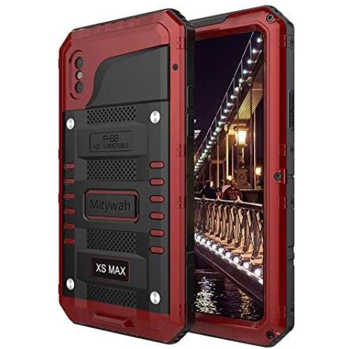 Mitywah Waterproof Case Compatible with iPhone Xs MAX, [Full Body Protective] Cover Built-in [Shield Screen Protection] [Shockproof] [Military Grade Defender] [Metal] [Heavy Duty ] Shell Outdoor,Red