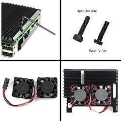 Metal Case for Raspberry Pi 4 Model B Case and Heatsink Thermal Adhesive with Dual Fan (deep Black)